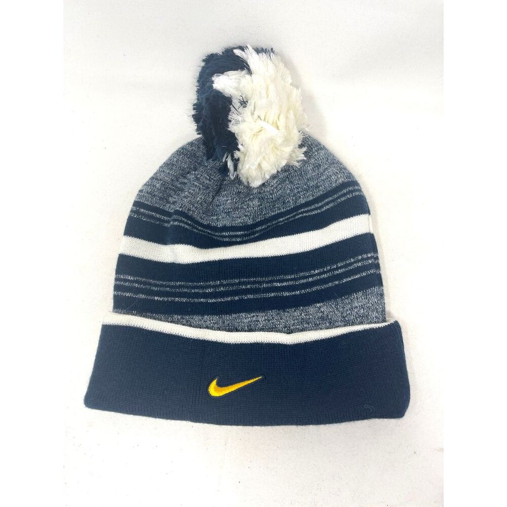 Nike Navy Blue & White Pom Pom Knit Beanie Cap w/Royal Lion Decal NWOT